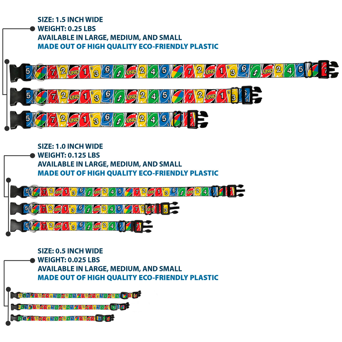 Plastic Clip Collar - UNO Cards Lineup Stack Multi Color Dog Collars Plastic Clip Side Release UNO