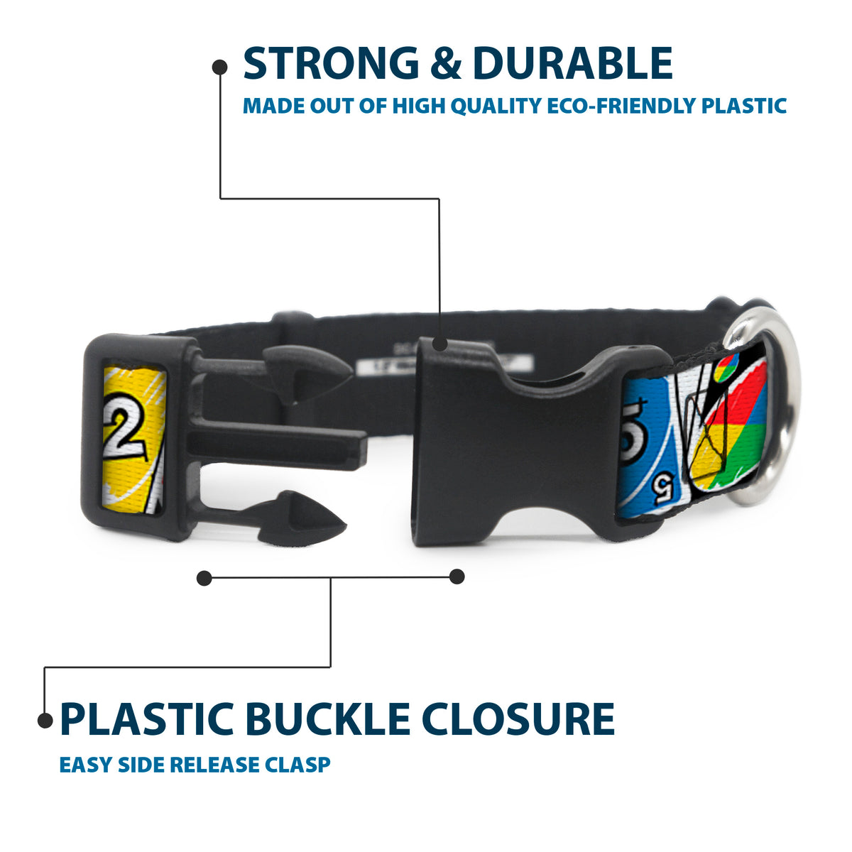 Plastic Clip Collar - UNO Cards Lineup Stack Multi Color Dog Collars Plastic Clip Side Release UNO
