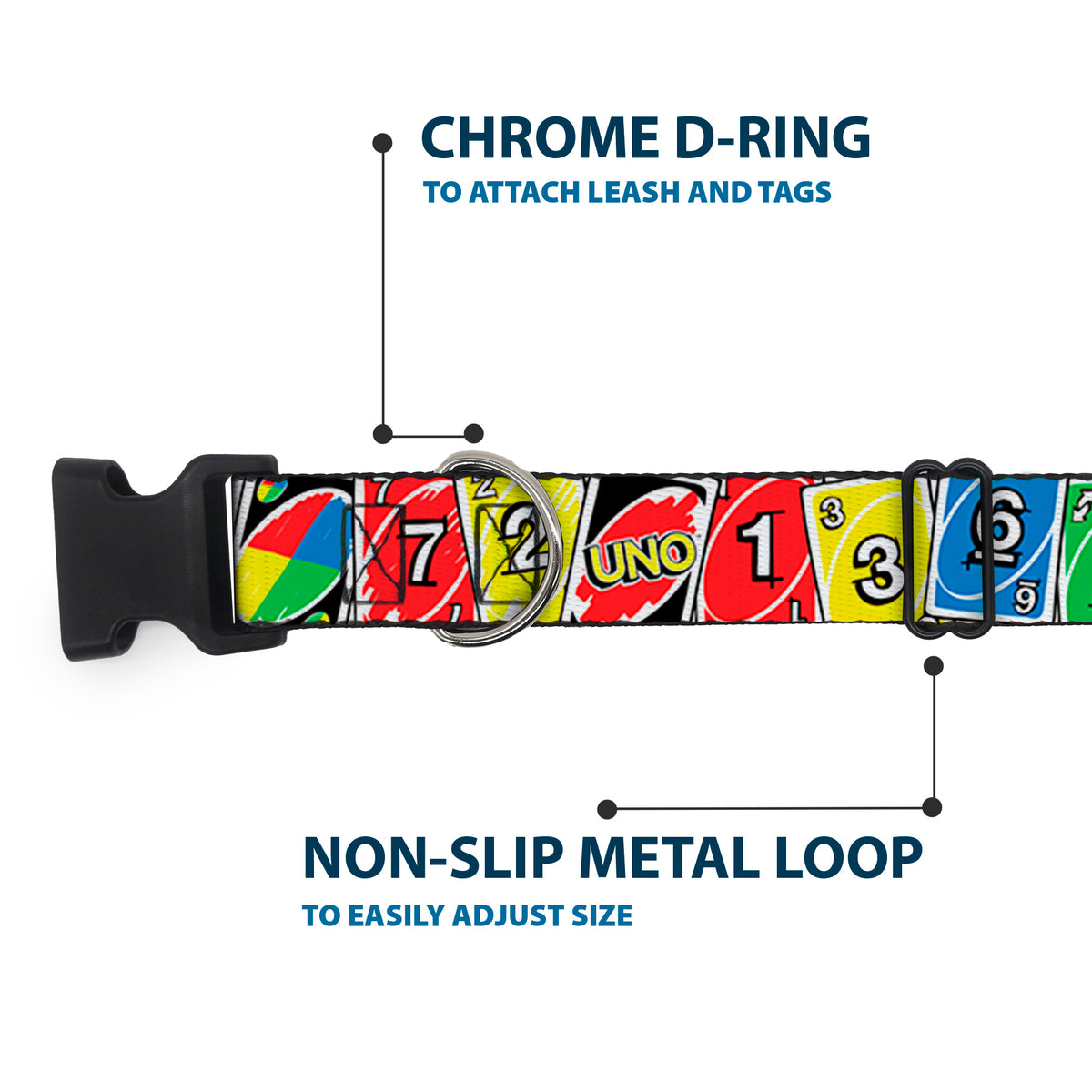 Plastic Clip Collar - UNO Cards Lineup Stack Multi Color Dog Collars Plastic Clip Side Release UNO