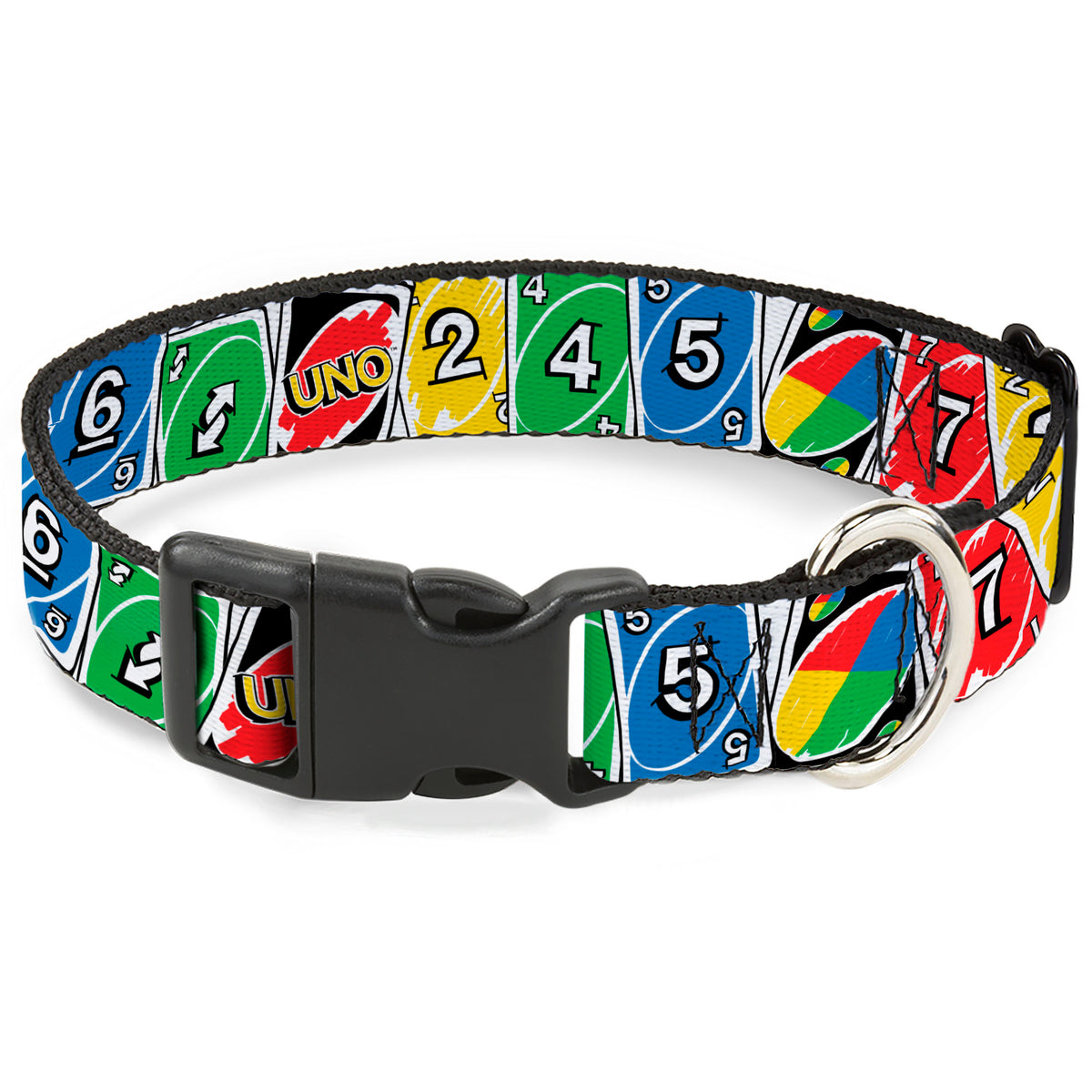 Plastic Clip Collar - UNO Cards Lineup Stack Multi Color Dog Collars Plastic Clip Side Release UNO