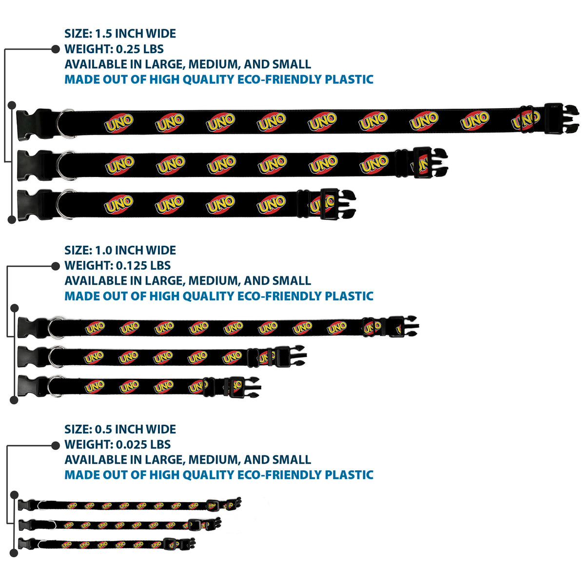 Plastic Clip Collar - UNO Game Logo Black/Red/Yellow Dog Collars Plastic Clip Side Release UNO