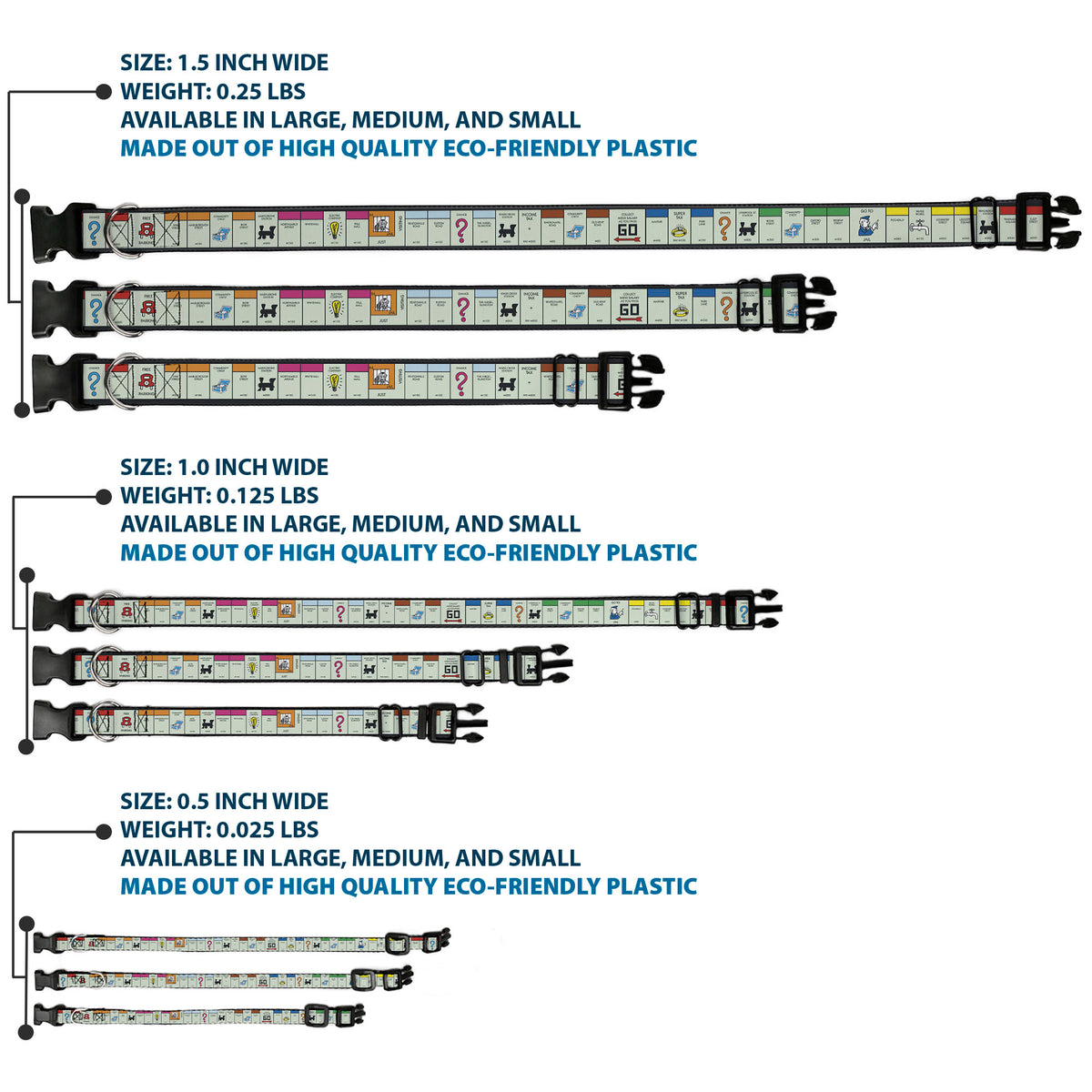 Plastic Clip Collar - Monopoly British UK Game Board Space Blocks Dog Collars Plastic Clip Side Release Monopoly