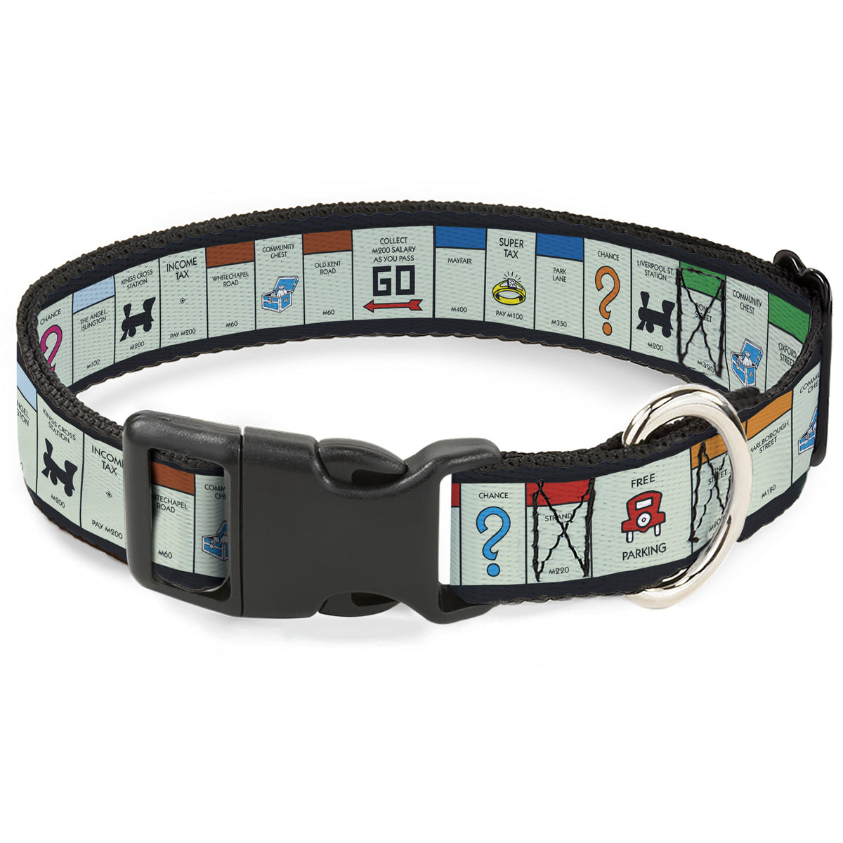 Plastic Clip Collar - Monopoly British UK Game Board Space Blocks Dog Collars Plastic Clip Side Release Monopoly