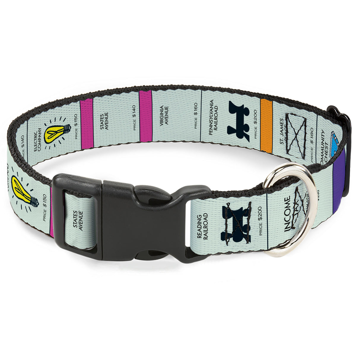 Plastic Clip Collar - Monopoly Game Board Spaces Dog Collars Plastic Clip Side Release Monopoly