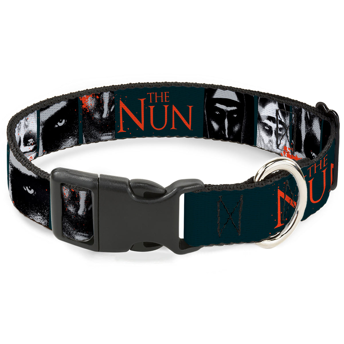 Plastic Clip Collar - THE NUN Demon Nun Valak Pose Blocks and Title Logo Blue/Red/White Dog Collars Plastic Clip Side Release The Nun