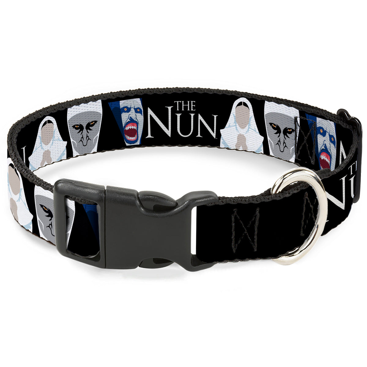 Plastic Clip Collar - THE NUN Sister Irene and Demon Nun Valak Icons with Title Logo Black/White Dog Collars Plastic Clip Side Release The Nun