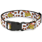Plastic Clip Collar - POST COCOA PEBBLES Logo and Cereal Pebbles Scattered White/Browns Dog Collars Plastic Clip Side Release The Flintstones