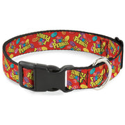 Plastic Clip Collar - POST FRUITY PEBBLES Logo and Cereal Pebbles Scattered Red/Multi Color Dog Collars Plastic Clip Side Release The Flintstones