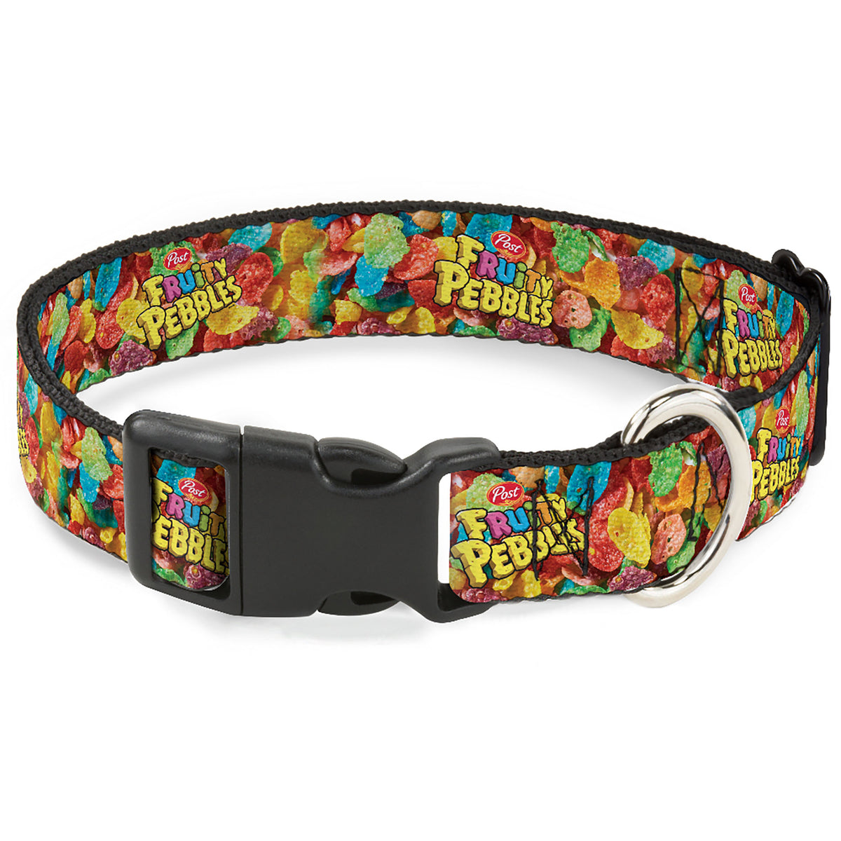 Plastic Clip Collar - POST FRUITY PEBBLES Logo and Vivid Cereal Multi Color Dog Collars Plastic Clip Side Release The Flintstones