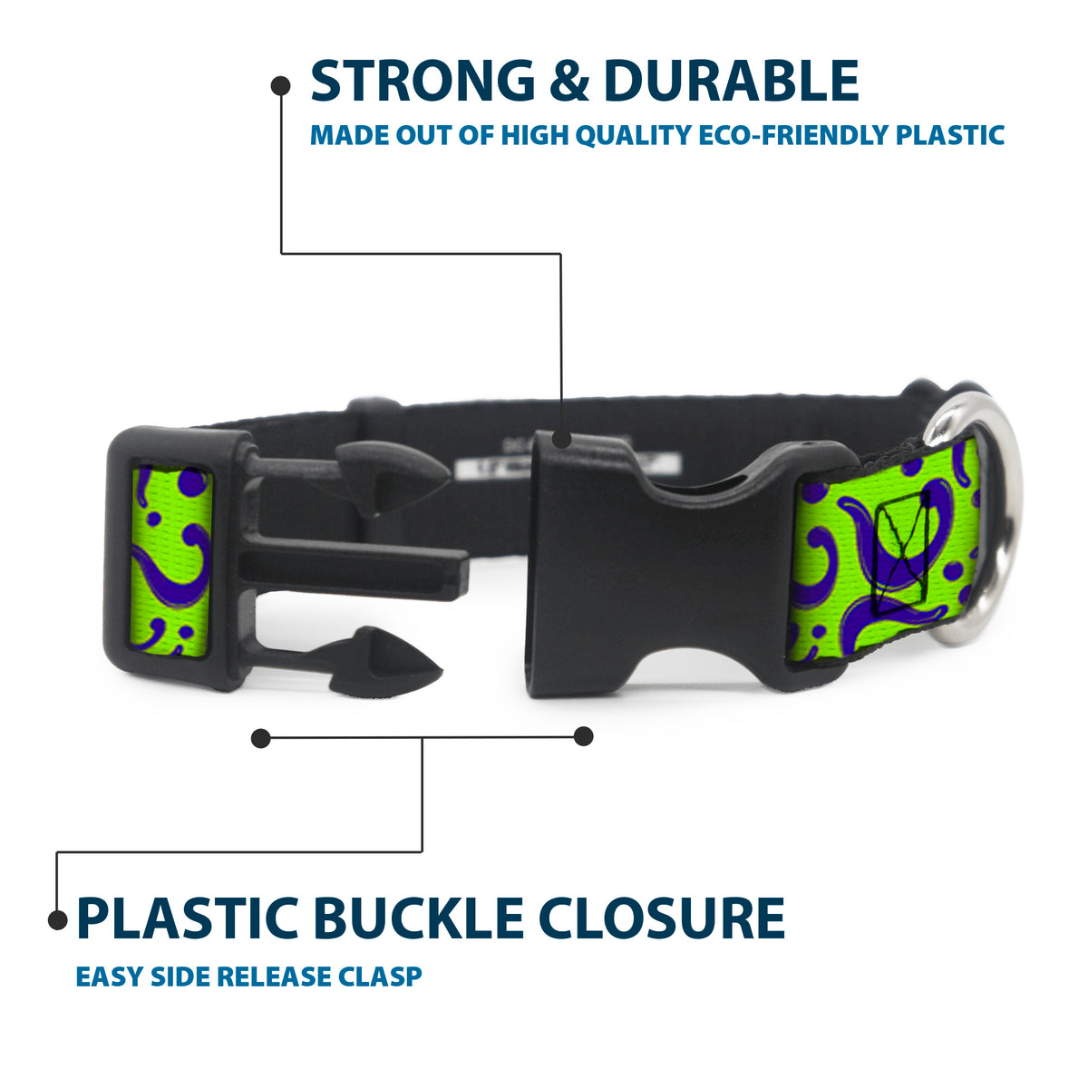 Plastic Clip Collar - Question Mark Scattered Lime Green/Purple Dog Collars Plastic Clip Side Release DC Comics
