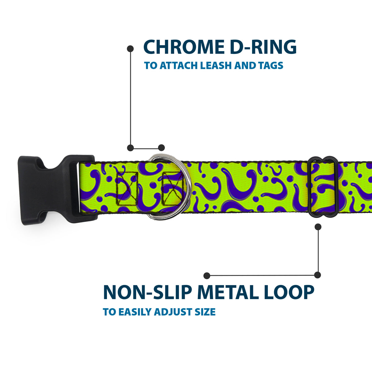 Plastic Clip Collar - Question Mark Scattered Lime Green/Purple Dog Collars Plastic Clip Side Release DC Comics