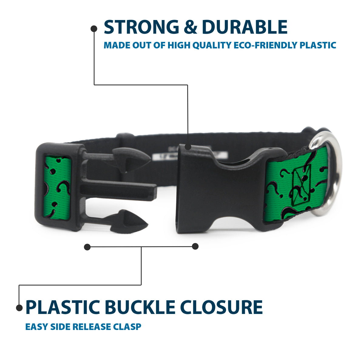 Plastic Clip Collar - Question Mark Scattered3 Dark Green/Black Dog Collars Plastic Clip Side Release DC Comics