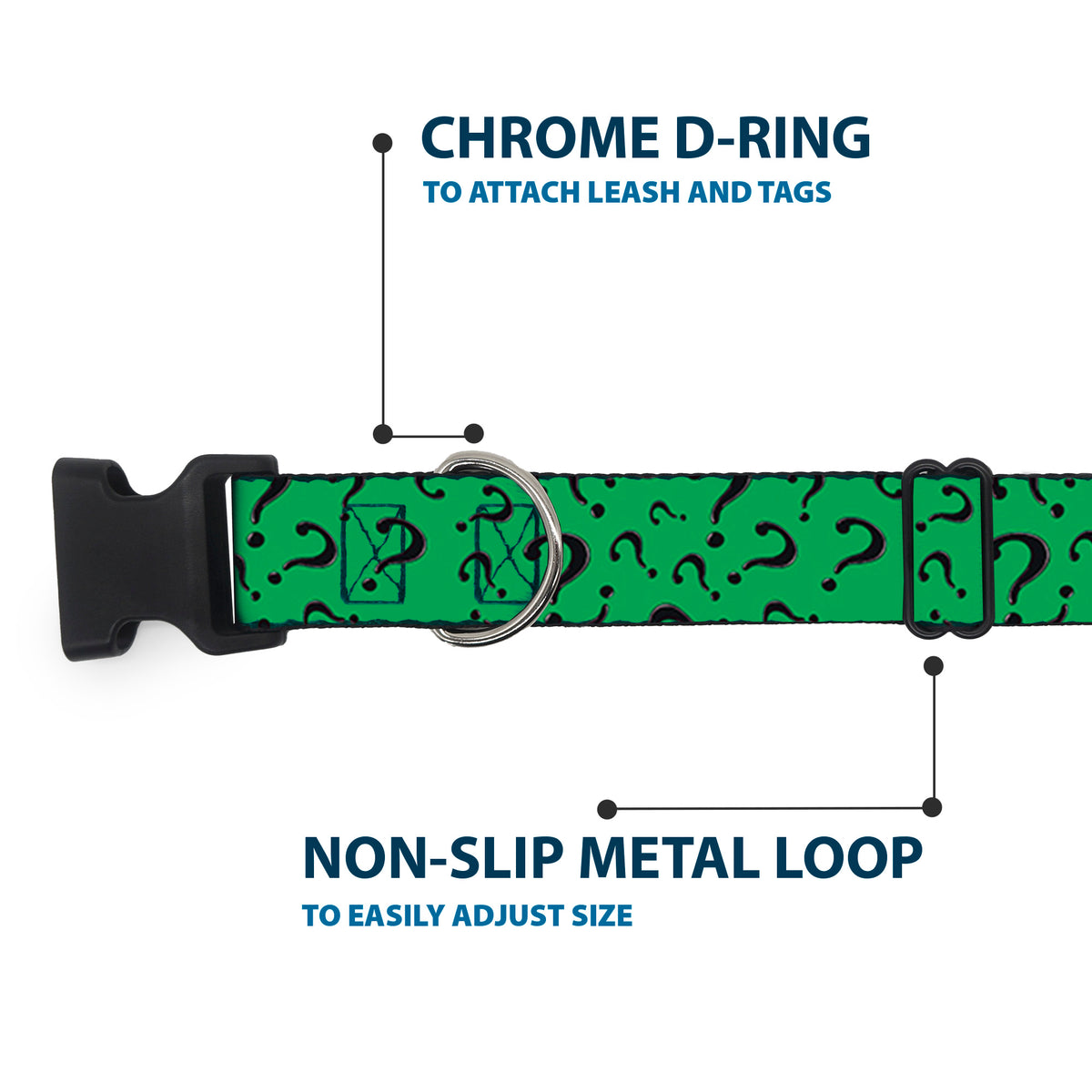 Plastic Clip Collar - Question Mark Scattered3 Dark Green/Black Dog Collars Plastic Clip Side Release DC Comics
