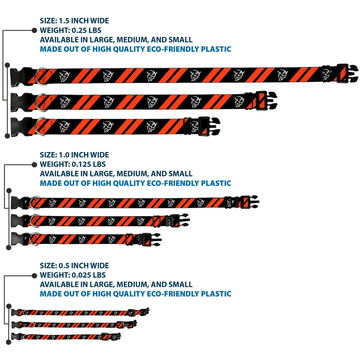 Plastic Clip Collar - Dodge Stripes/Demon Icon Black/Red/White Dog Collars Plastic Clip Side Release Dodge