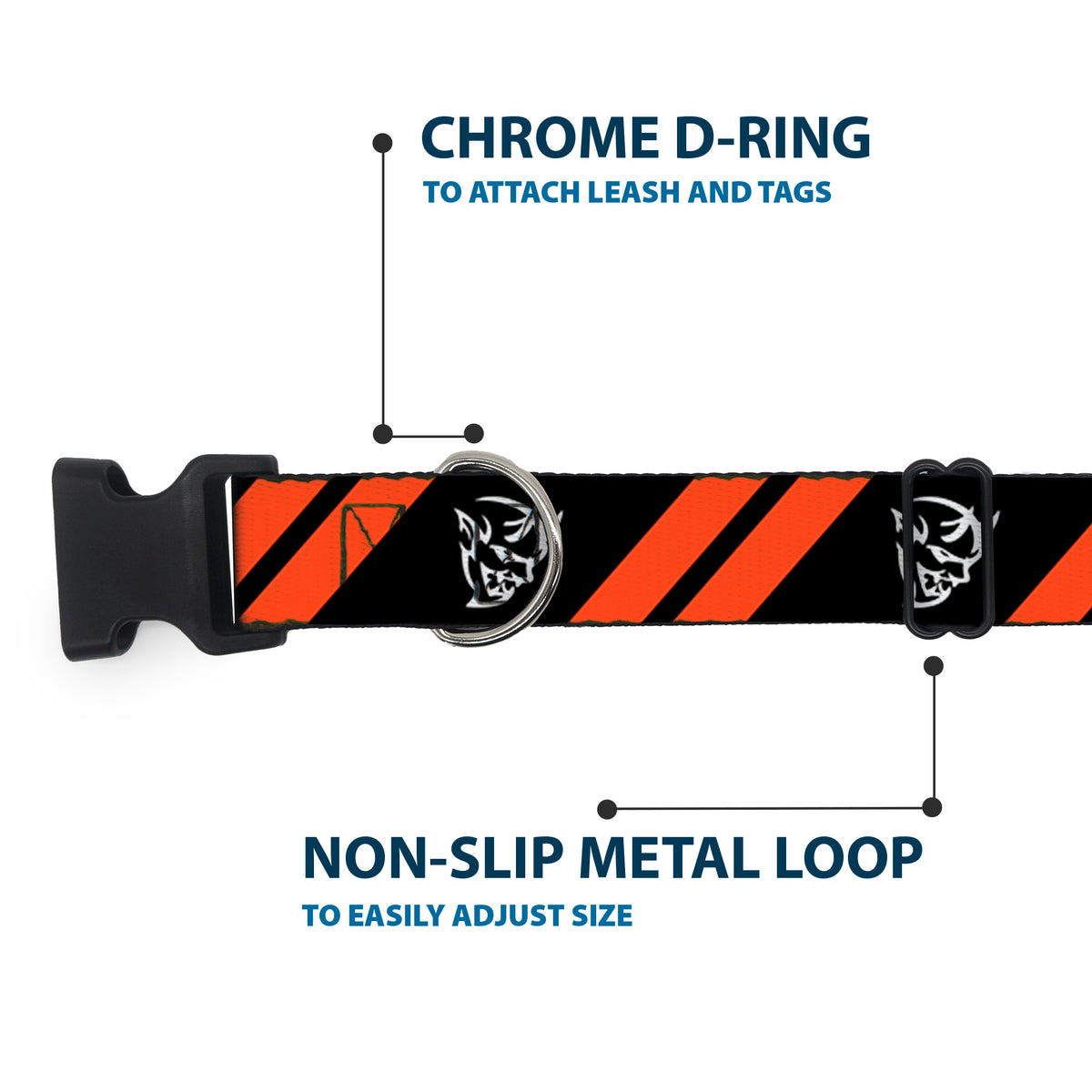 Plastic Clip Collar - Dodge Stripes/Demon Icon Black/Red/White Dog Collars Plastic Clip Side Release Dodge