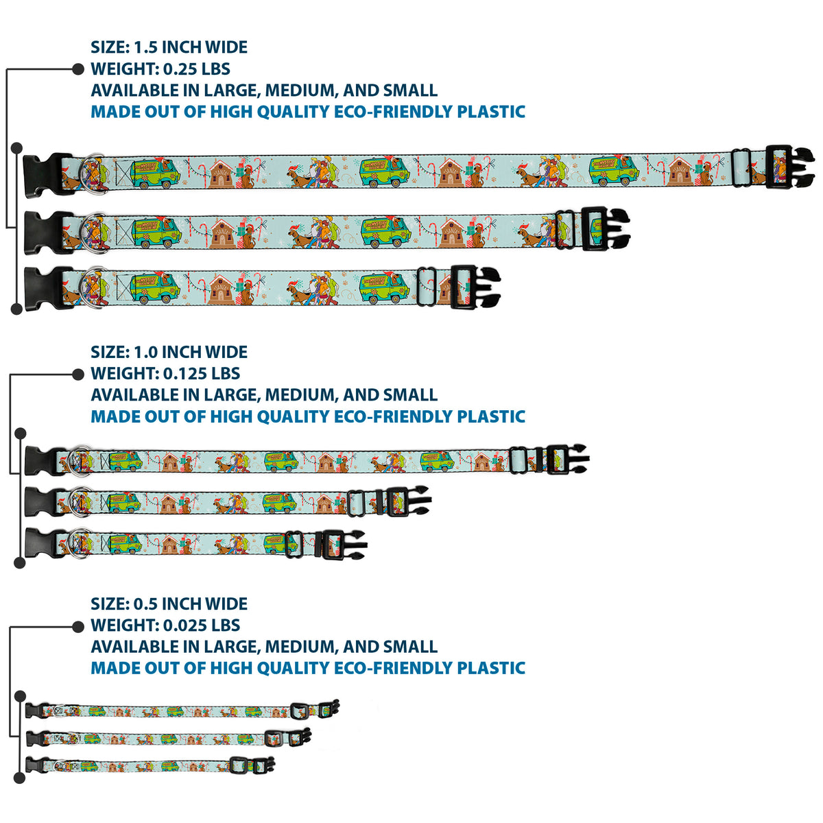 Plastic Clip Collar - Scooby Doo Holiday Scenes and Icons Baby Blue Dog Collars Plastic Clip Side Release Scooby Doo