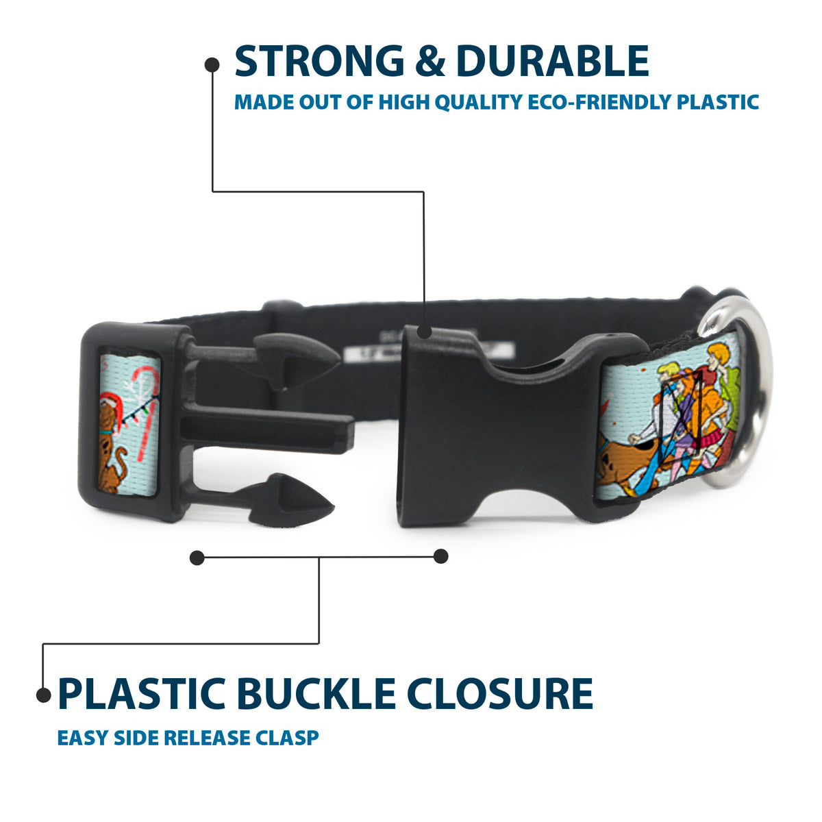 Plastic Clip Collar - Scooby Doo Holiday Scenes and Icons Baby Blue Dog Collars Plastic Clip Side Release Scooby Doo