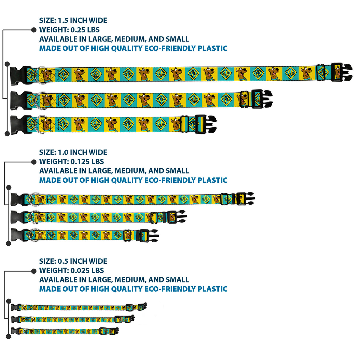 Plastic Clip Collar - Scooby Doo Pose and Dog Tag Blocks Yellow/Blue Dog Collars Plastic Clip Side Release Scooby Doo