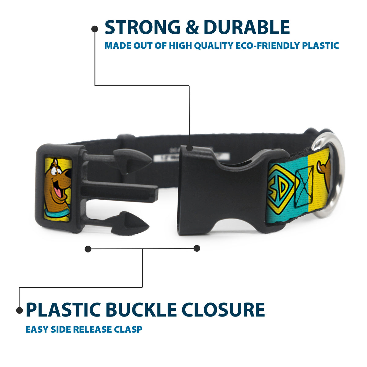 Plastic Clip Collar - Scooby Doo Pose and Dog Tag Blocks Yellow/Blue Dog Collars Plastic Clip Side Release Scooby Doo