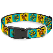 Plastic Clip Collar - Scooby Doo Pose and Dog Tag Blocks Yellow/Blue Dog Collars Plastic Clip Side Release Scooby Doo