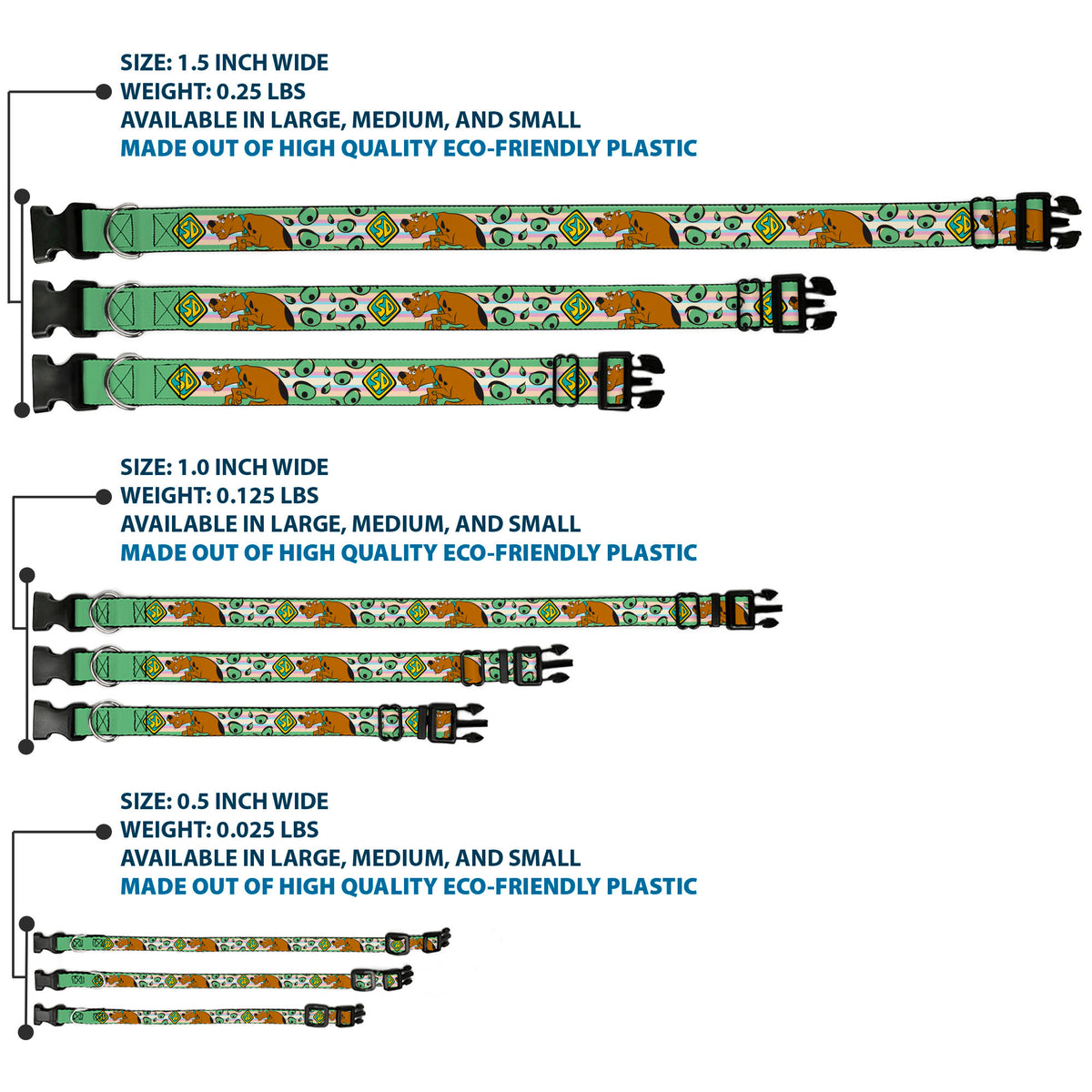 Plastic Clip Collar - Scooby-Doo Sneaking Pose and Monster Eyes Greens Dog Collars Plastic Clip Side Release Scooby Doo