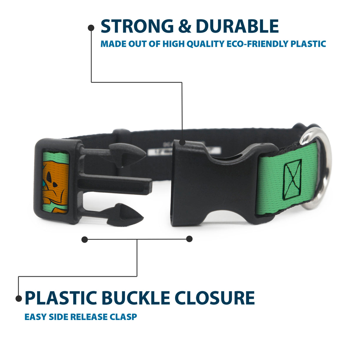 Plastic Clip Collar - Scooby-Doo Sneaking Pose and Monster Eyes Greens Dog Collars Plastic Clip Side Release Scooby Doo
