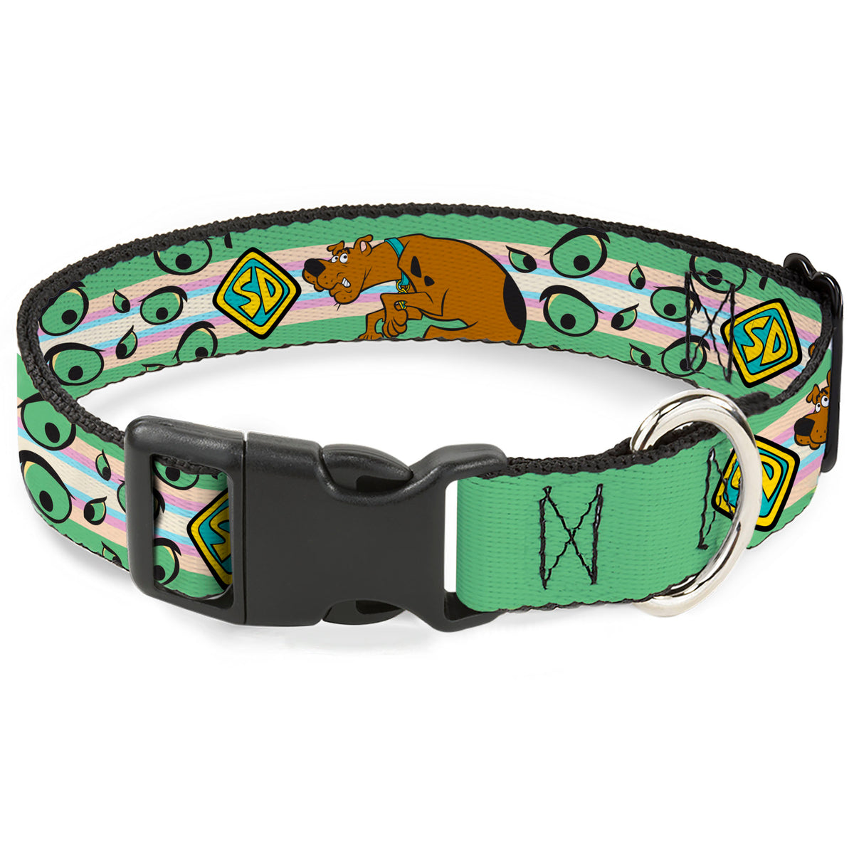Plastic Clip Collar - Scooby-Doo Sneaking Pose and Monster Eyes Greens Dog Collars Plastic Clip Side Release Scooby Doo