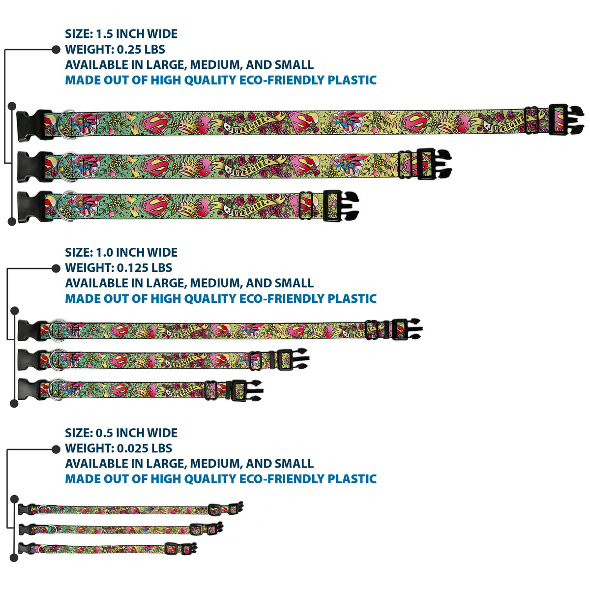 Plastic Clip Collar - Supergirl Tattoo Scene Dog Collars Plastic Clip Side Release DC Comics