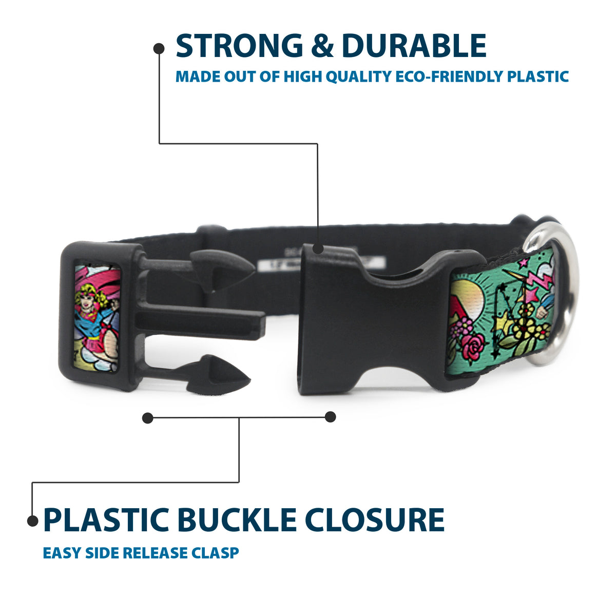 Plastic Clip Collar - Supergirl Tattoo Scene Dog Collars Plastic Clip Side Release DC Comics
