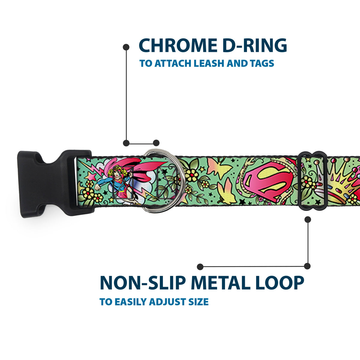 Plastic Clip Collar - Supergirl Tattoo Scene Dog Collars Plastic Clip Side Release DC Comics