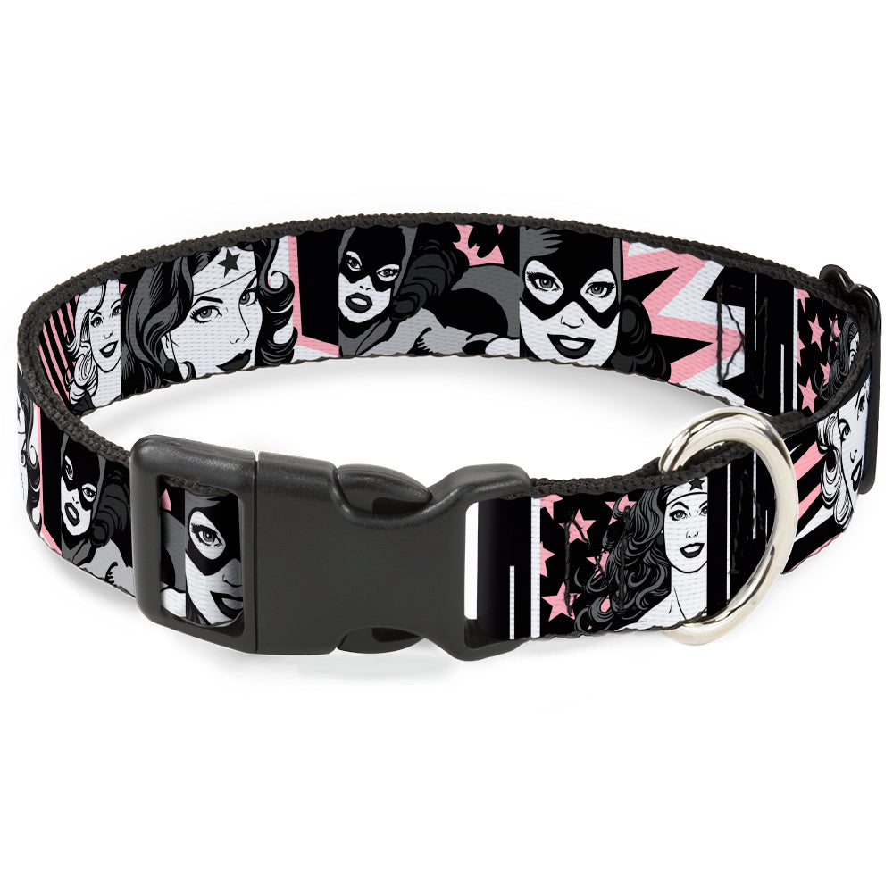 Plastic Clip Collar - Batgirl/Wonder Woman/Supergirl Retro Panels Black/Pink/White Dog Collars Plastic Clip Side Release DC Comics