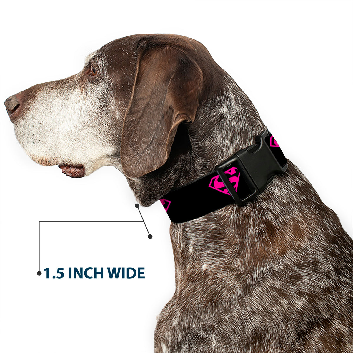 Plastic Clip Collar - Superman Shield Black/Hot Pink Dog Collars Plastic Clip Side Release DC Comics