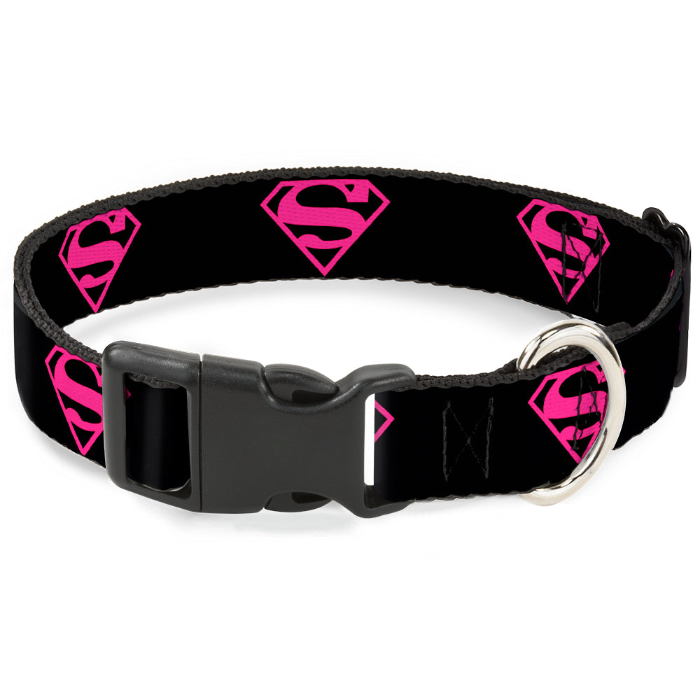 Plastic Clip Collar - Superman Shield Black/Hot Pink Dog Collars Plastic Clip Side Release DC Comics
