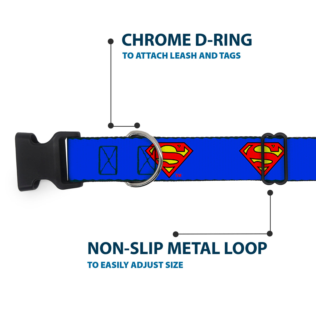 Plastic Clip Collar - Superman Shield Blue Dog Collars Plastic Clip Side Release DC Comics