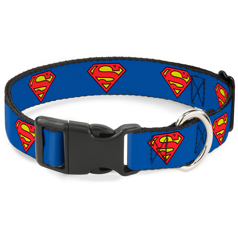 Plastic Clip Collar - Superman Shield Blue Dog Collars Plastic Clip Side Release DC Comics