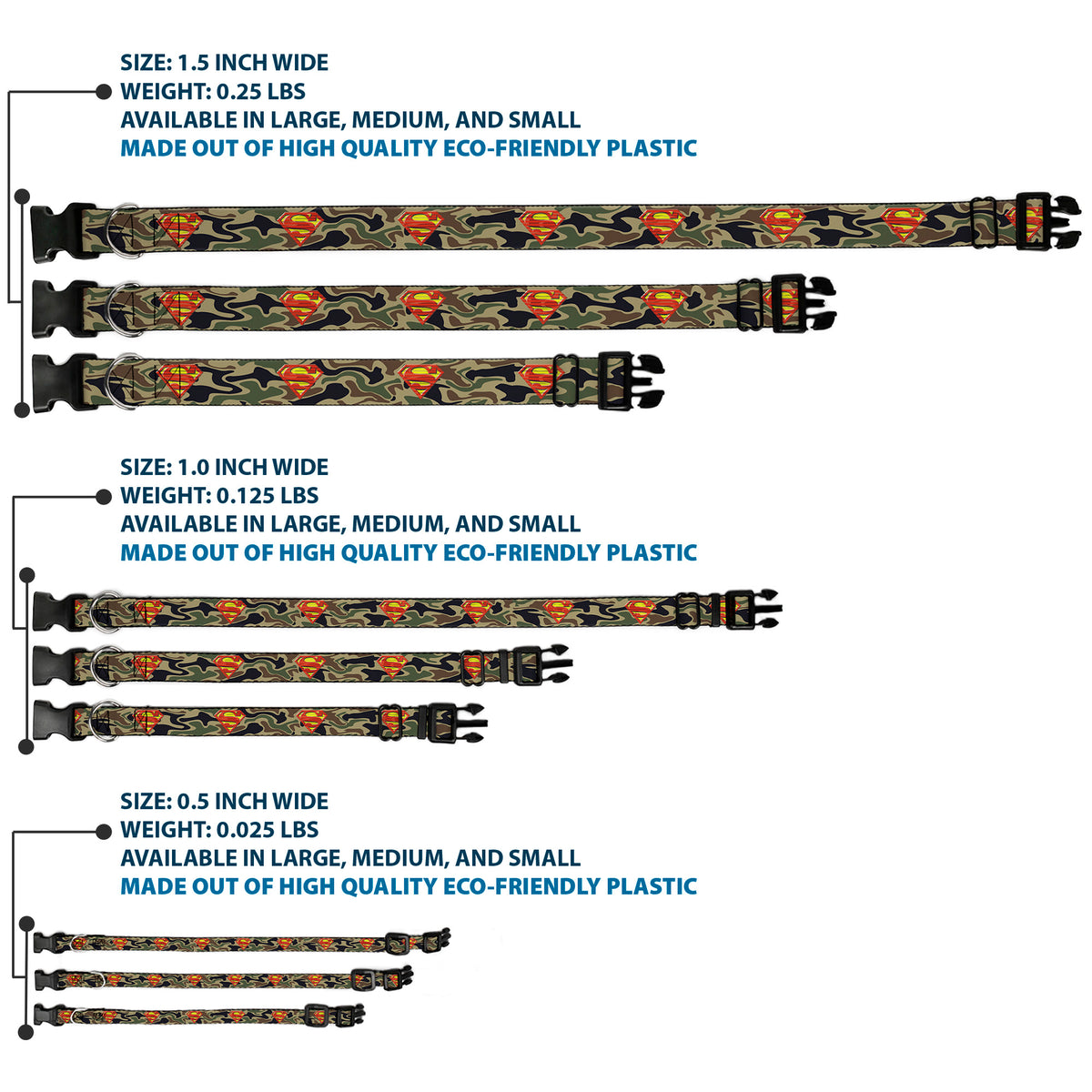 Plastic Clip Collar - Superman Shield Camo Olive Dog Collars Plastic Clip Side Release DC Comics