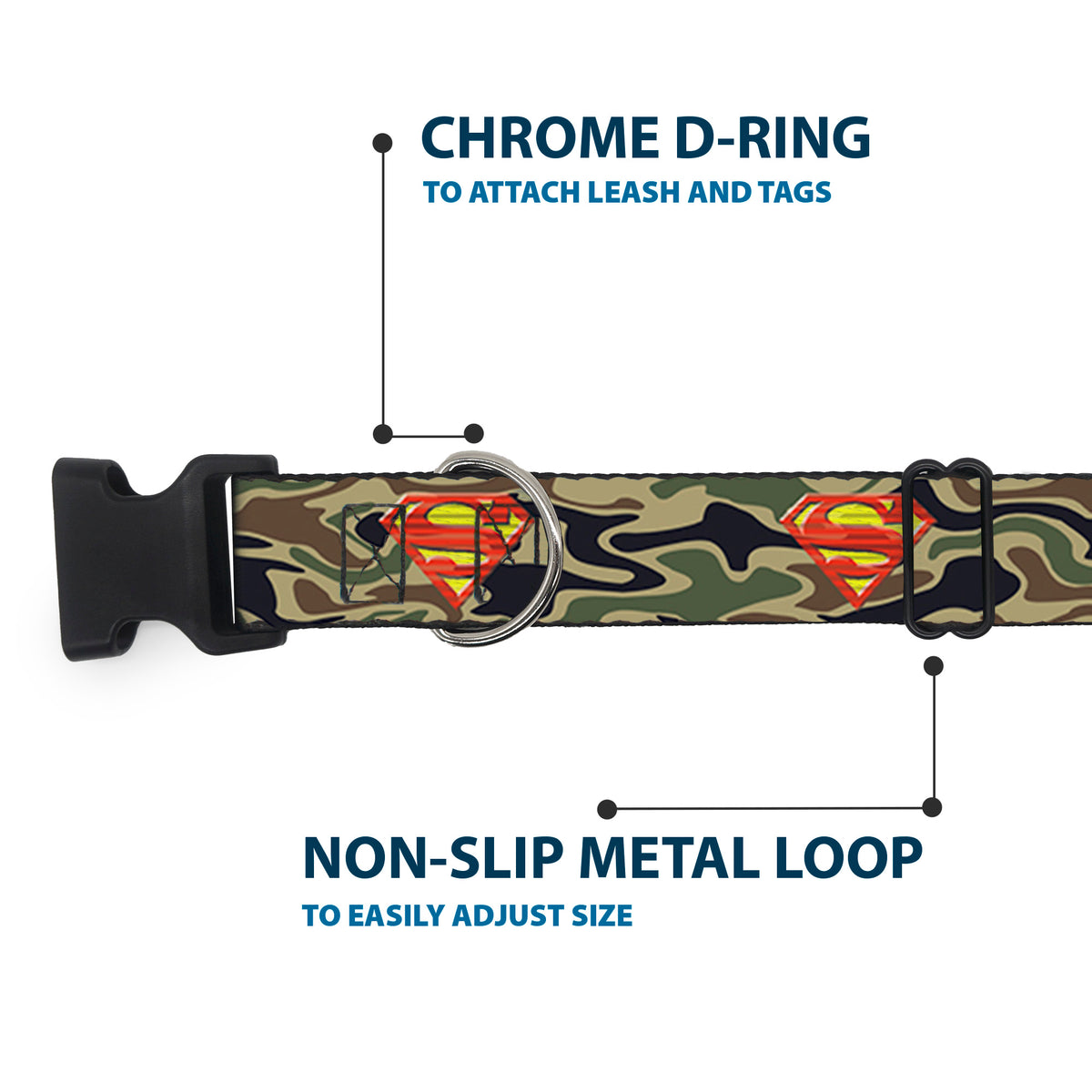Plastic Clip Collar - Superman Shield Camo Olive Dog Collars Plastic Clip Side Release DC Comics