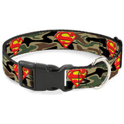 Plastic Clip Collar - Superman Shield Camo Olive Dog Collars Plastic Clip Side Release DC Comics