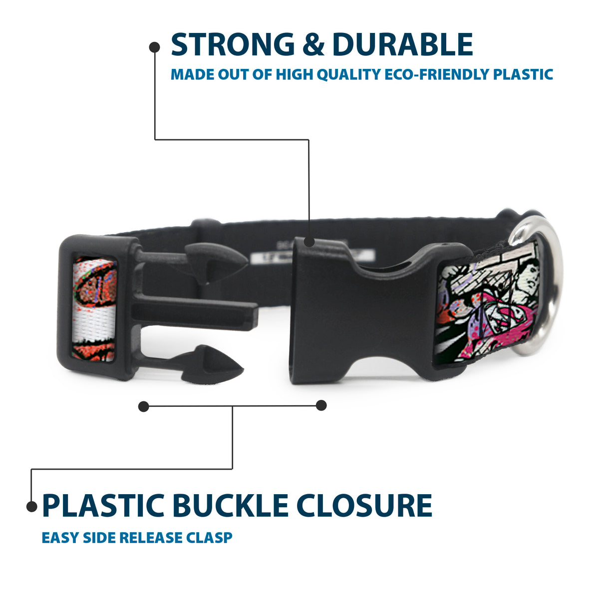 Plastic Clip Collar - Superman Color Flying Bricks Scene Dog Collars Plastic Clip Side Release DC Comics
