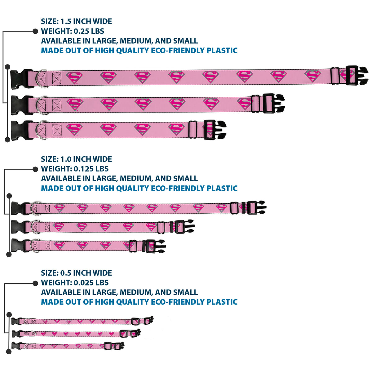 Plastic Clip Collar - Superman Shield Pink Dog Collars Plastic Clip Side Release DC Comics
