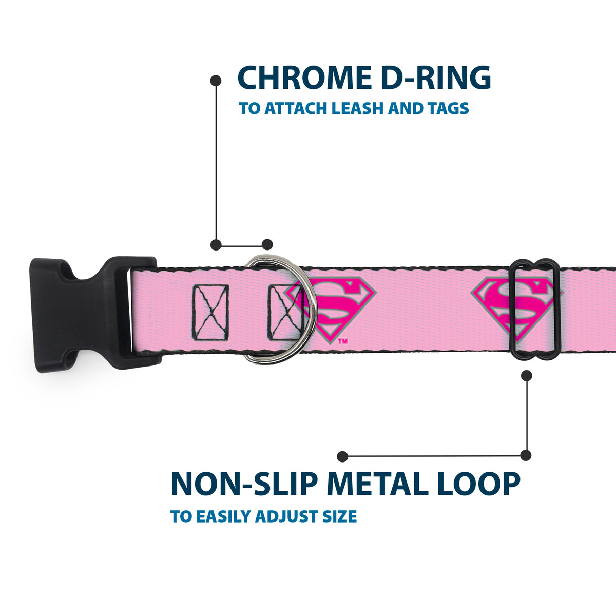 Plastic Clip Collar - Superman Shield Pink Dog Collars Plastic Clip Side Release DC Comics
