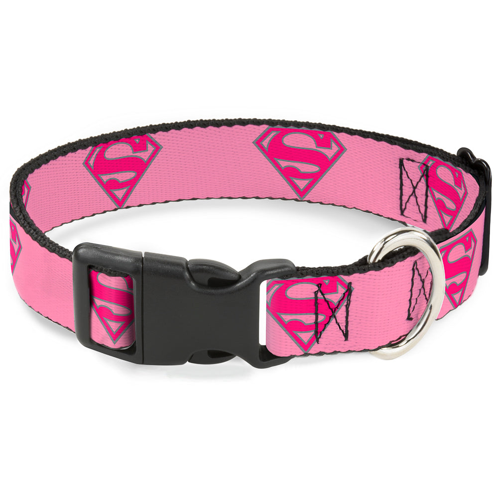 Plastic Clip Collar - Superman Shield Pink Dog Collars Plastic Clip Side Release DC Comics