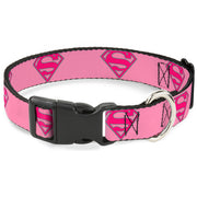 Plastic Clip Collar - Superman Shield Pink Dog Collars Plastic Clip Side Release DC Comics