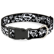 Plastic Clip Collar - Superman Shield Splatter Black/White Dog Collars Plastic Clip Side Release DC Comics