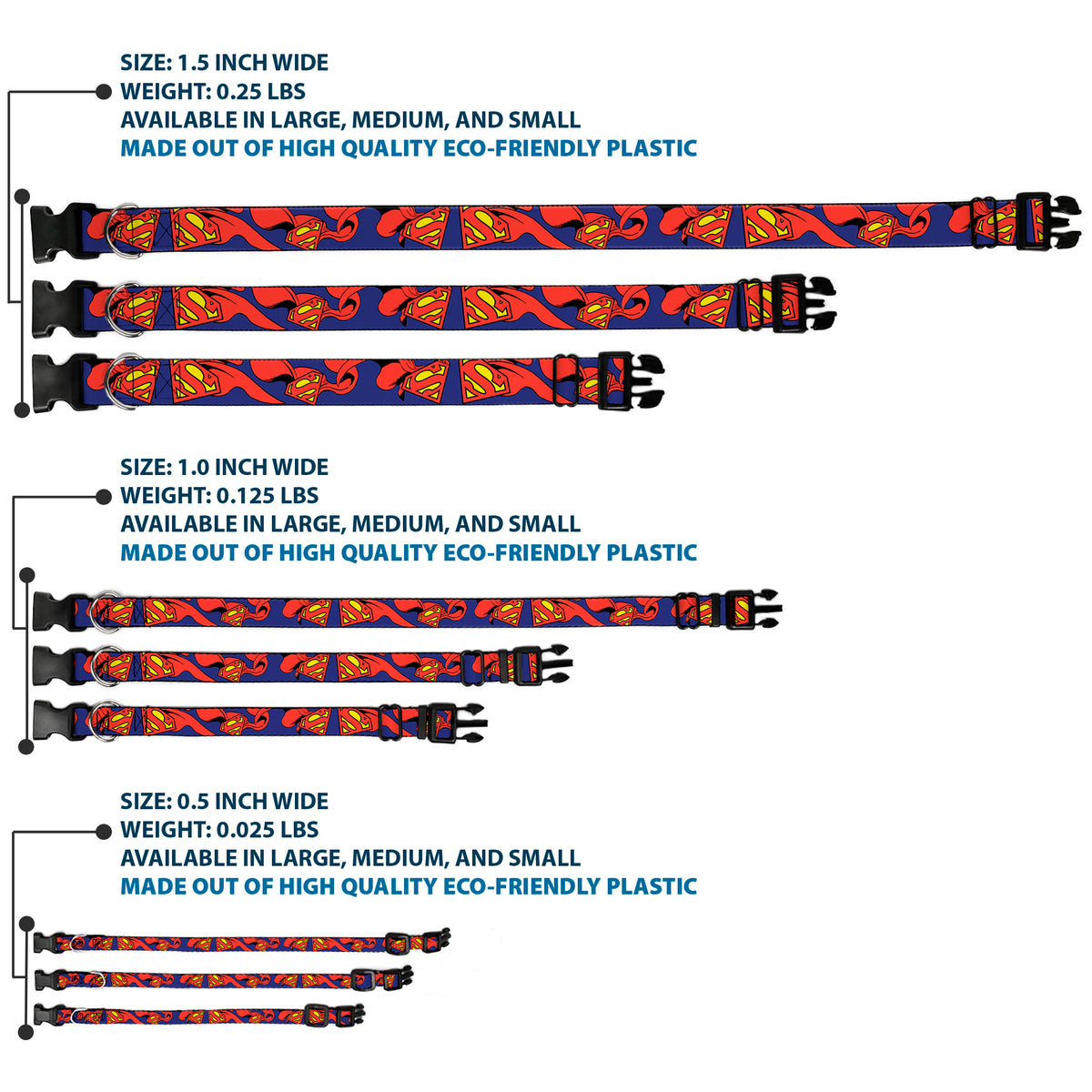 Plastic Clip Collar - Superman Shield w/Cape Dog Collars Plastic Clip Side Release DC Comics