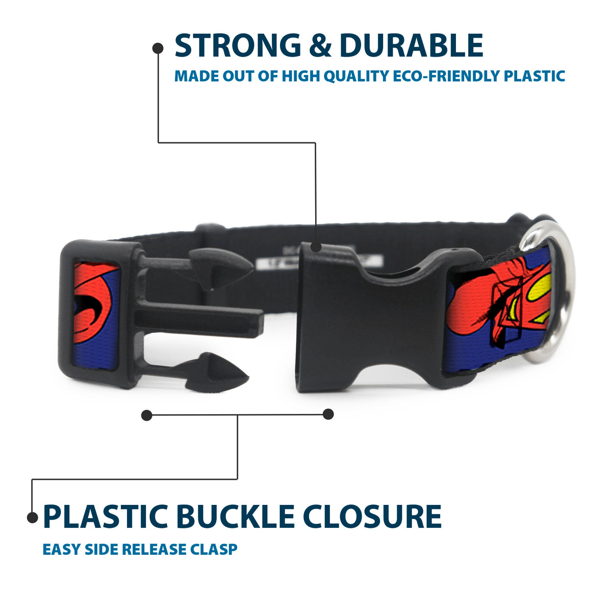 Plastic Clip Collar - Superman Shield w/Cape Dog Collars Plastic Clip Side Release DC Comics