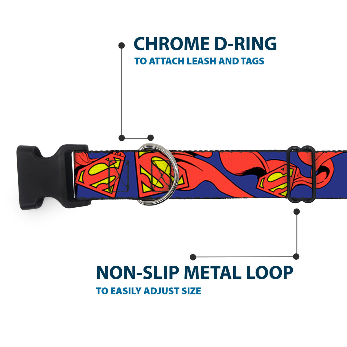 Plastic Clip Collar - Superman Shield w/Cape Dog Collars Plastic Clip Side Release DC Comics