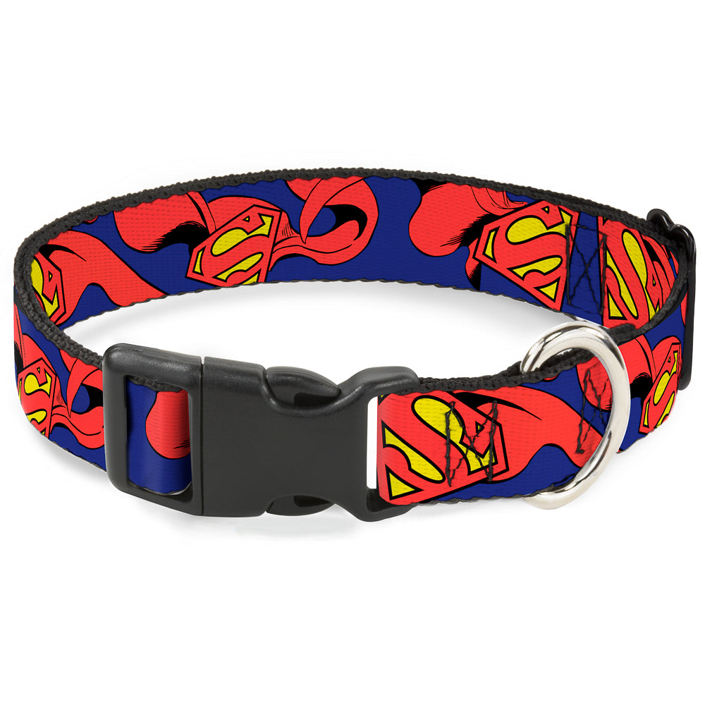 Plastic Clip Collar - Superman Shield w/Cape Dog Collars Plastic Clip Side Release DC Comics