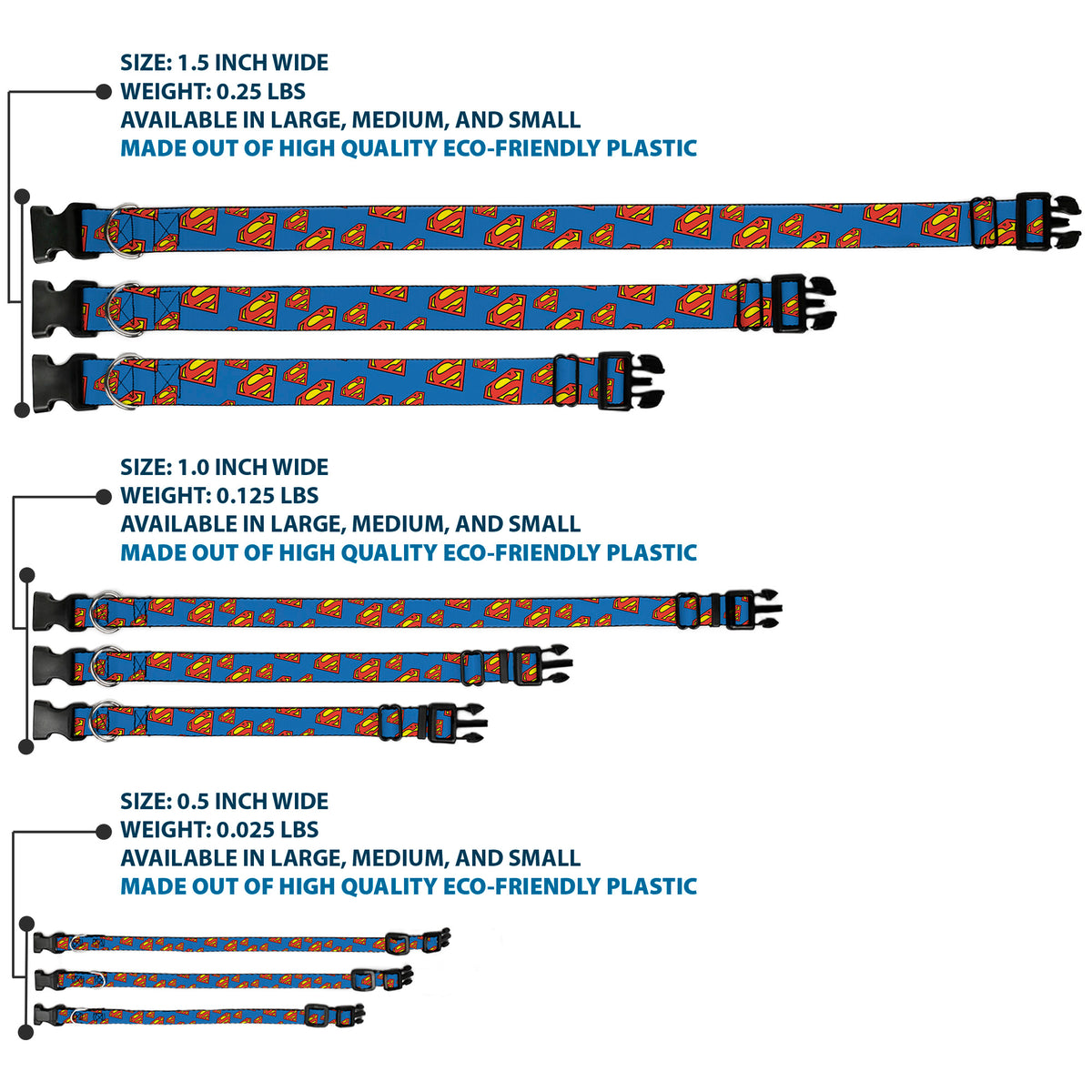 Plastic Clip Collar - Super Shield Diagonal Royal Blue/Red Dog Collars Plastic Clip Side Release DC Comics