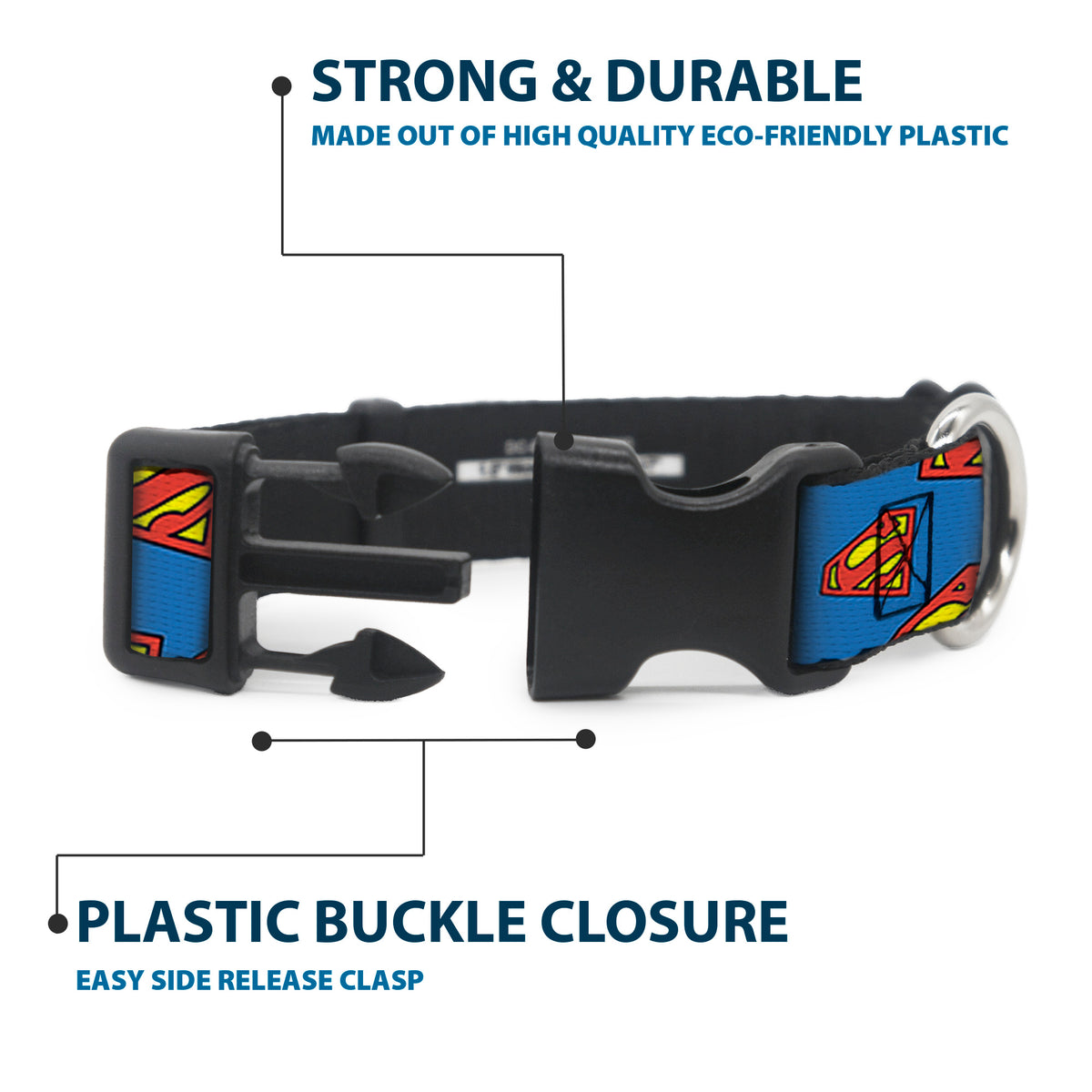 Plastic Clip Collar - Super Shield Diagonal Royal Blue/Red Dog Collars Plastic Clip Side Release DC Comics